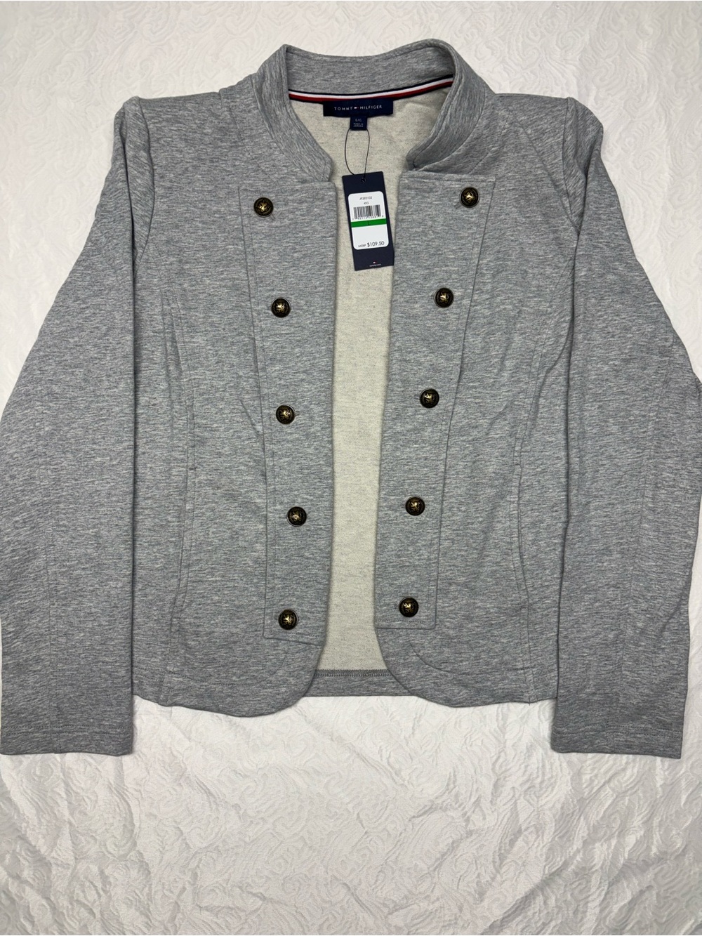 Tommy Hilfiger Light Gray Jacket with bronze buttons down the front